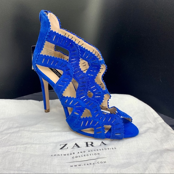 Zara | Shoes | Zara Basic Collection Blue Suede Heels Ankle High | Poshmark